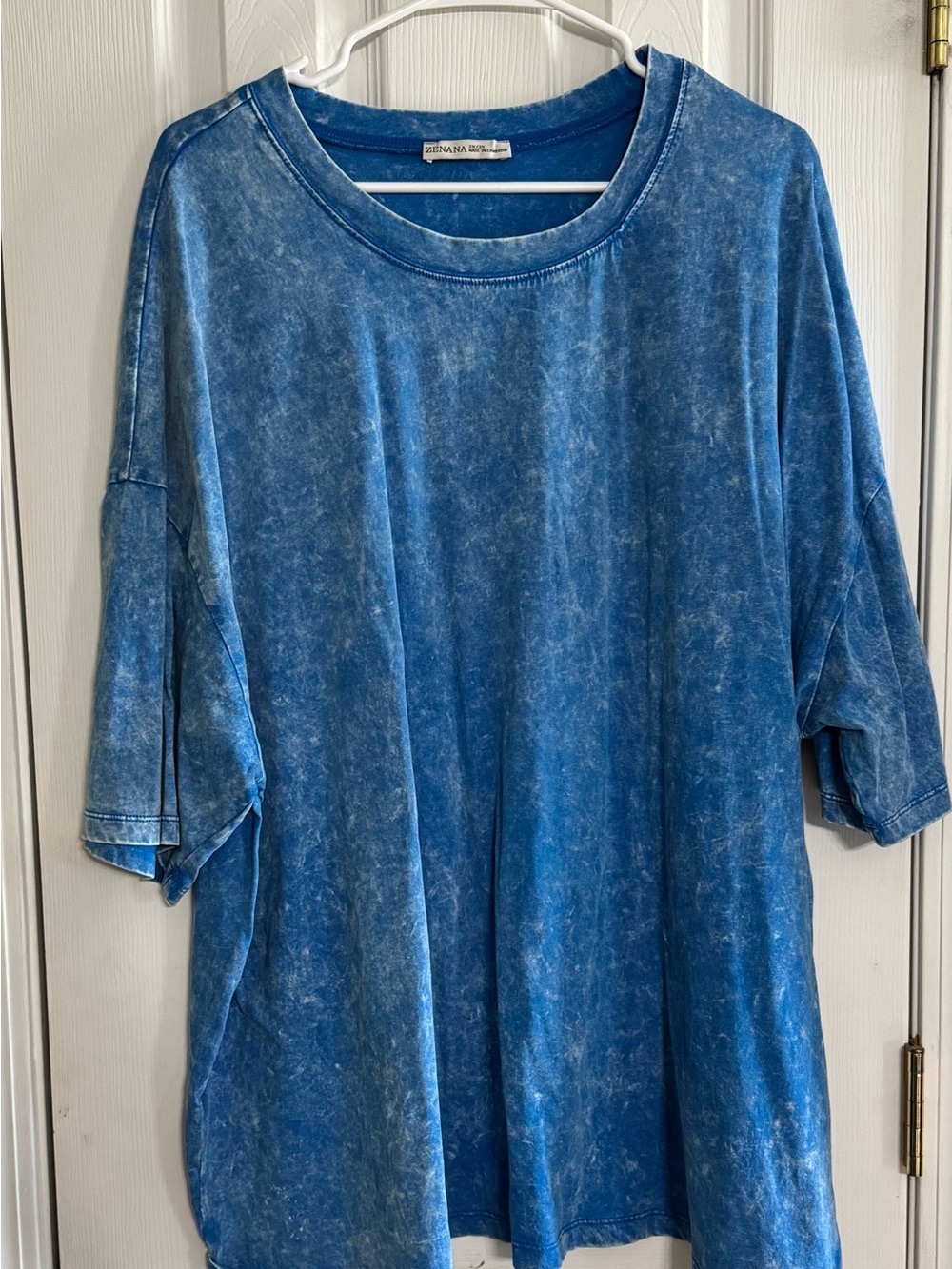 Zenana Ocean Blue Acid Wash Oversized Boyfriend Tee 2x/3x